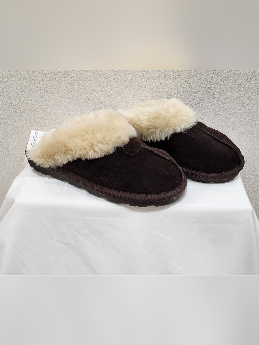 Target Women's Suede Scuff Slip-On Shearling Trim Slippers - Dark Brown & Cream